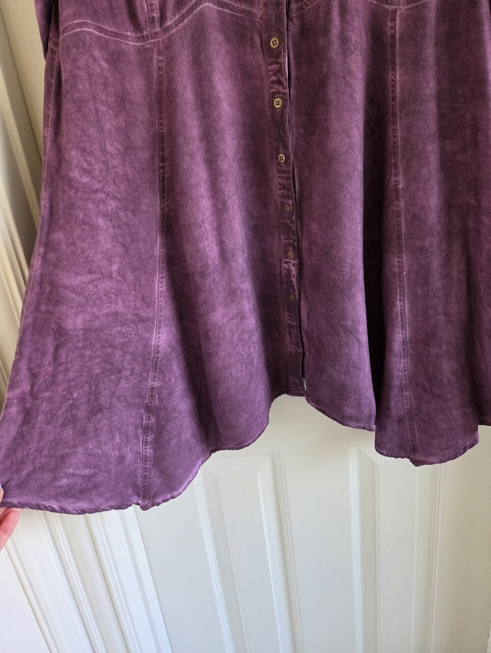 Soft Surroundings Dress Purple Pigment Wash Shirt Dress Pintuck Tunic Boho L - Picture 4 of 10